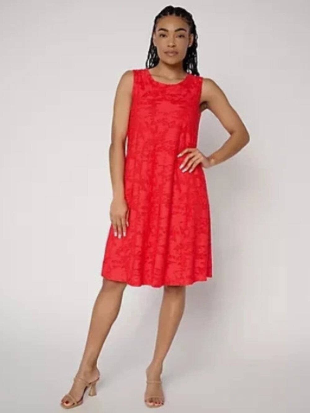 Susan Graver Burnout Knit Sleeveless A-Line Dress-Coral-Tall XS-NEW-A722258
